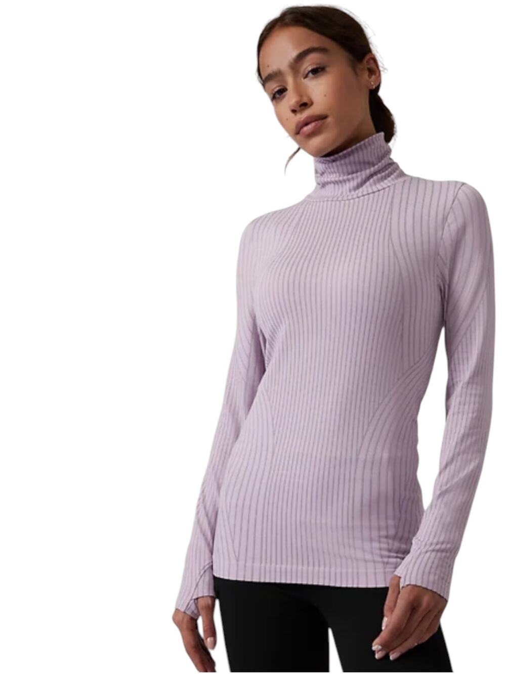 Athleta Flurry Endeavor Turtleneck Top Seamless Stretchy Lavender Gray Active M